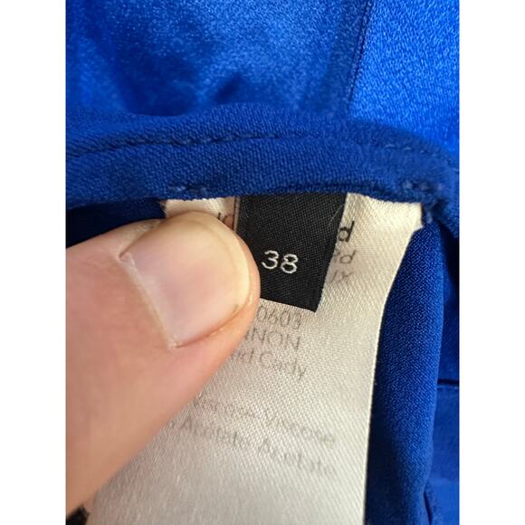 JOSEPH Women's Royal Blue High Neck Attached Scarf Cannon Glazed Top Size 38 - Picture 9 of 14